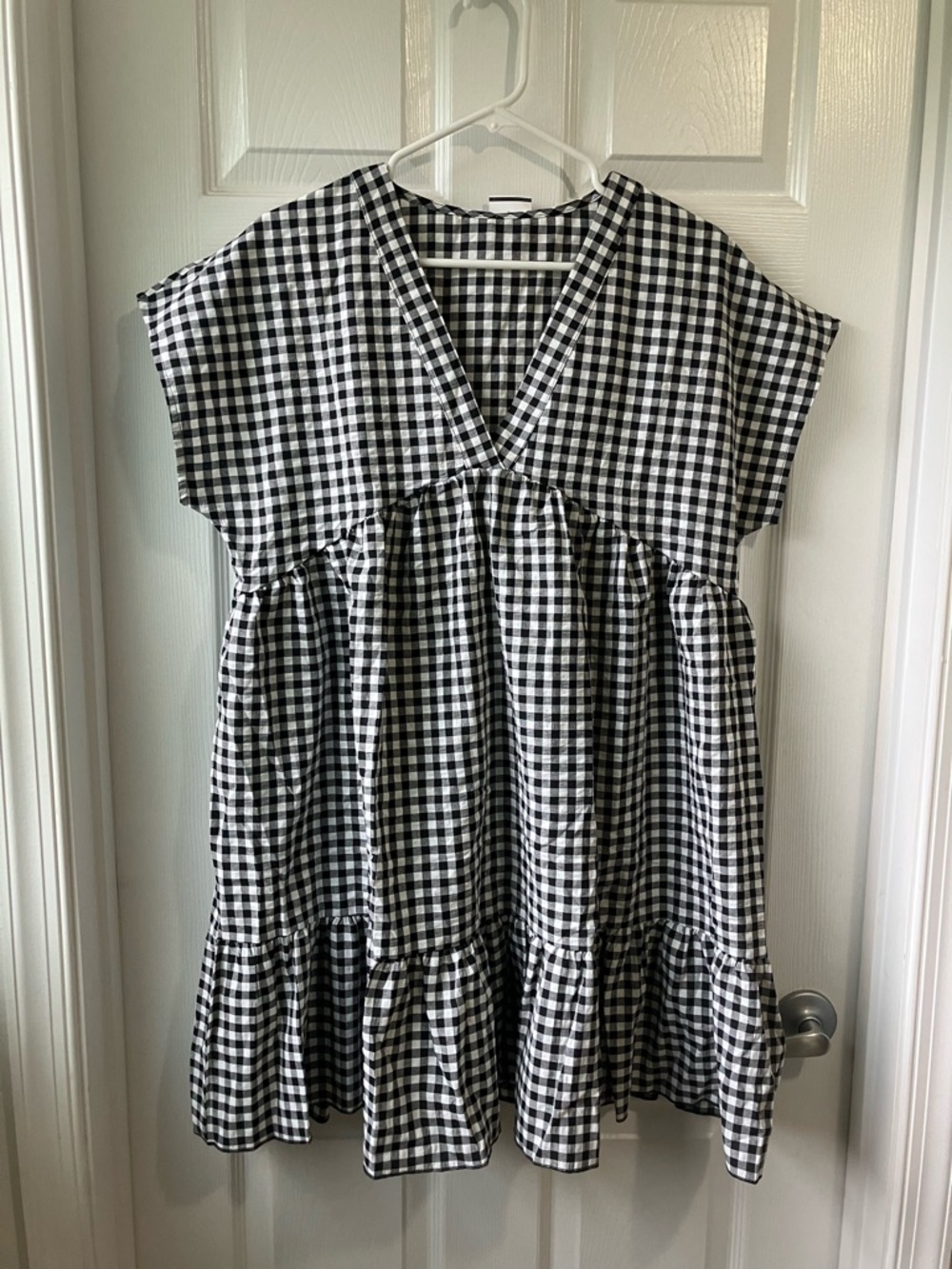 Black and White Gingham Baby Doll Ruffle Mini Dress Women’s Medium